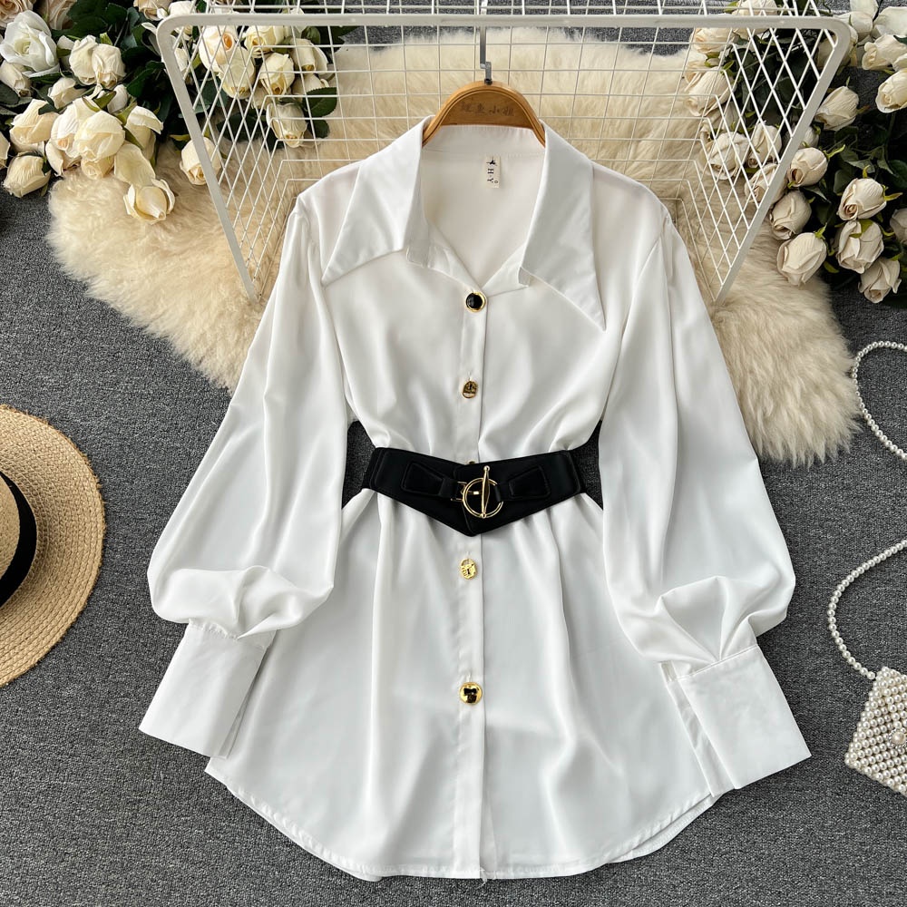 Ele Long Sve White irt Dr Wome - Corset Waist Cinch reseña y precio