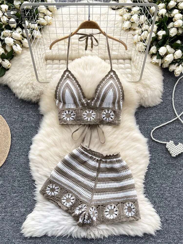 Beach Vacation Knit 2pcs Suits - Cami Top Lace reseña y precio