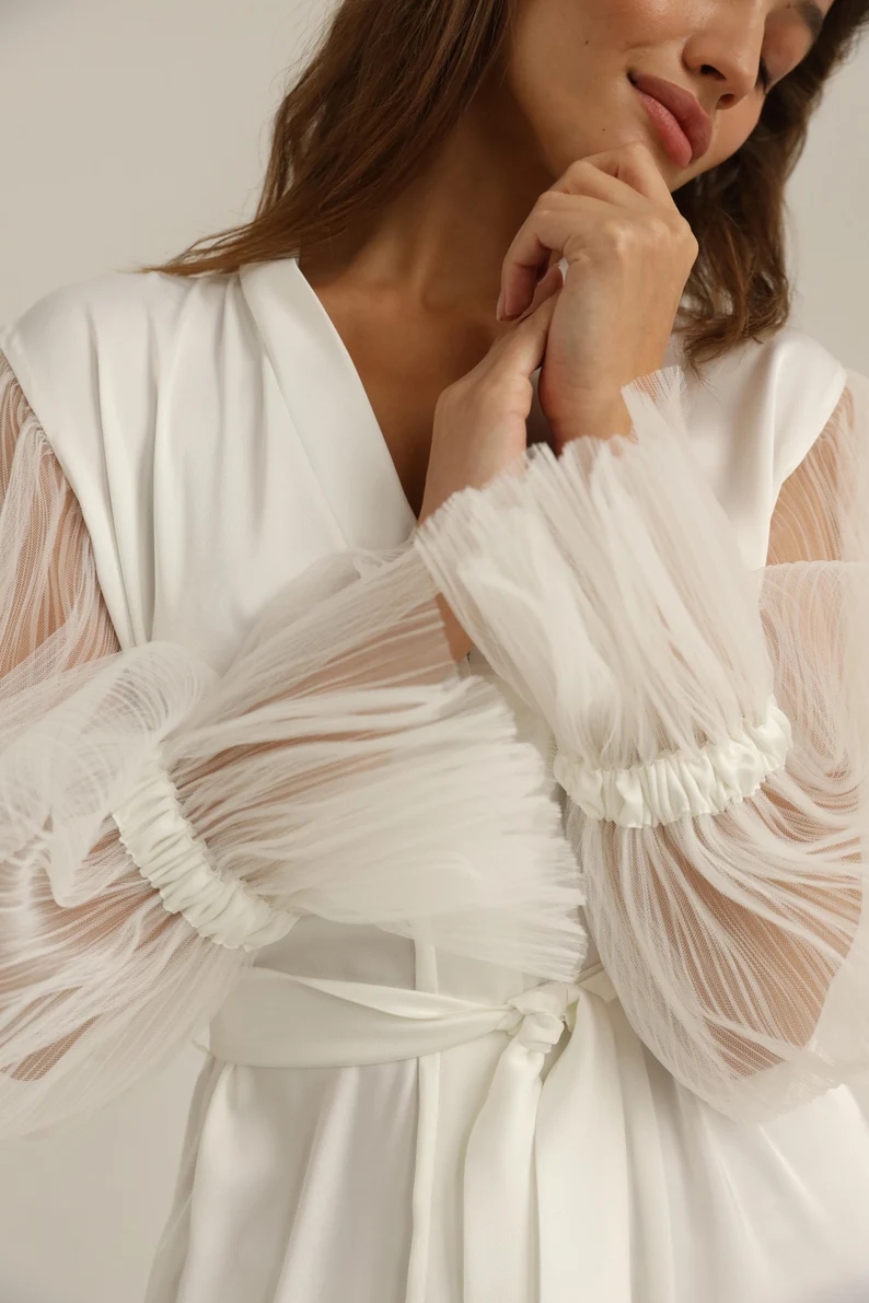 White Bridal Silk Gown With Wi - Robe Silk Women reseña y precio