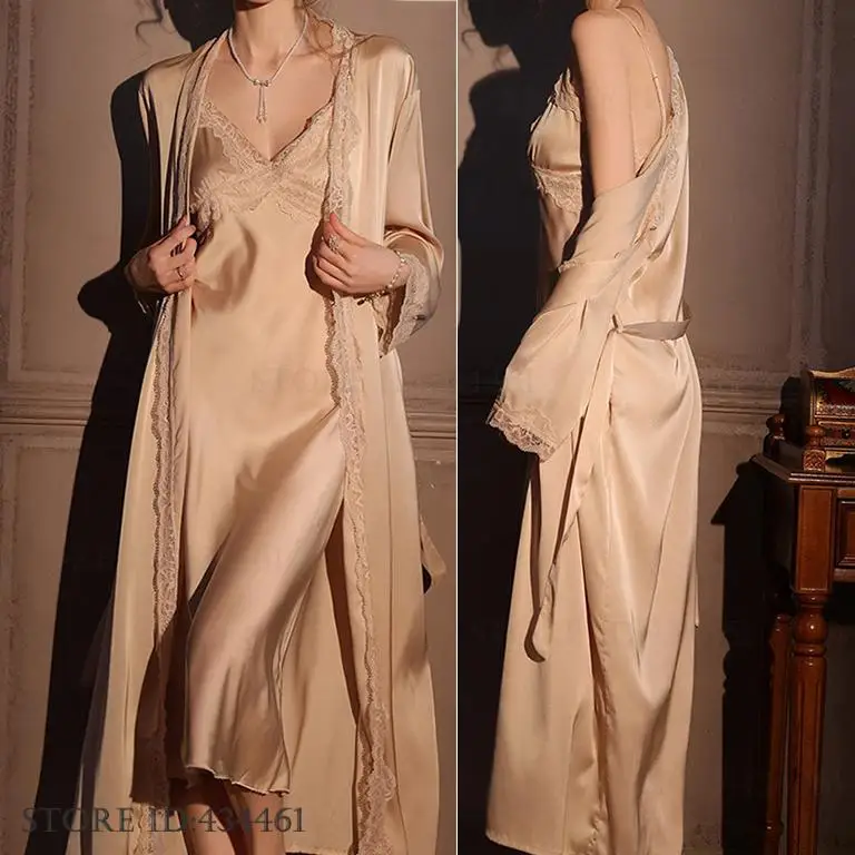 Female Long Robe 2PCS Set Eleg - Robe Silk Women reseña y precio