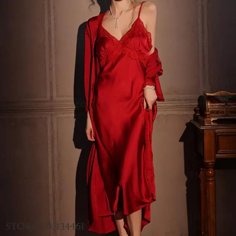 Female Long Robe 2PCS Set Eleg - Robe Silk Women reseña y precio
