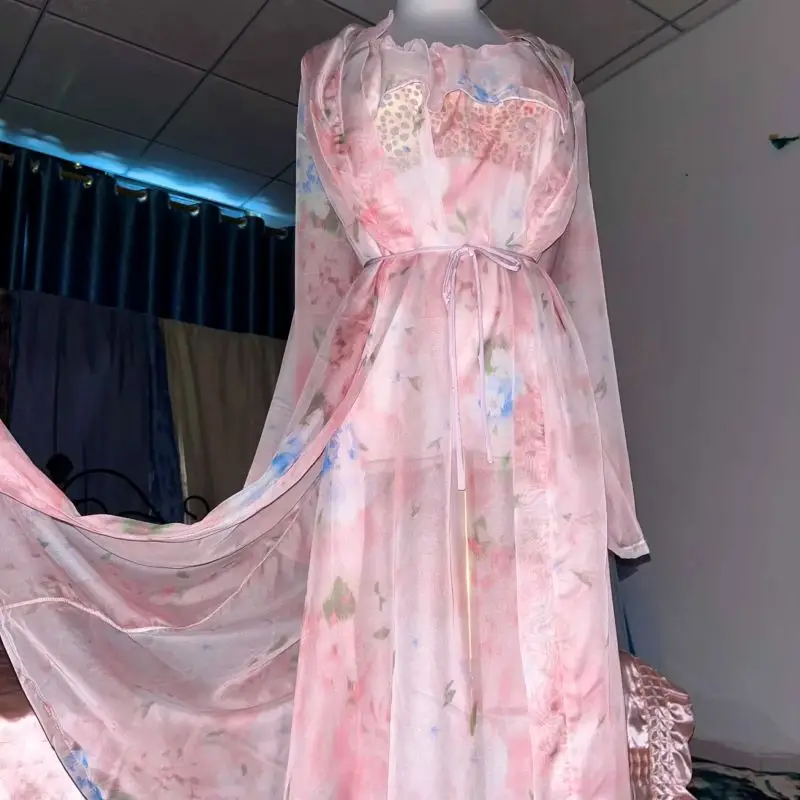 Pink Silk Printed See Through  - Robe Silk Women reseña y precio