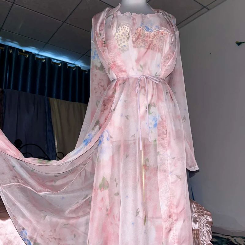 Pink Silk Printed See Through  - Robe Silk Women reseña y precio