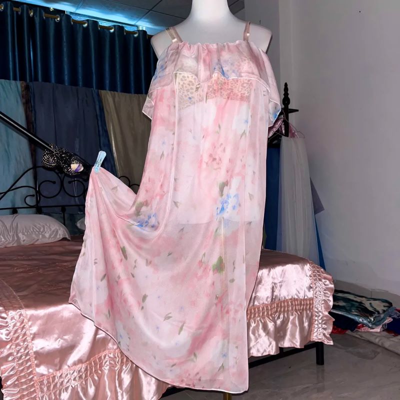 Pink Silk Printed See Through  - Robe Silk Women reseña y precio