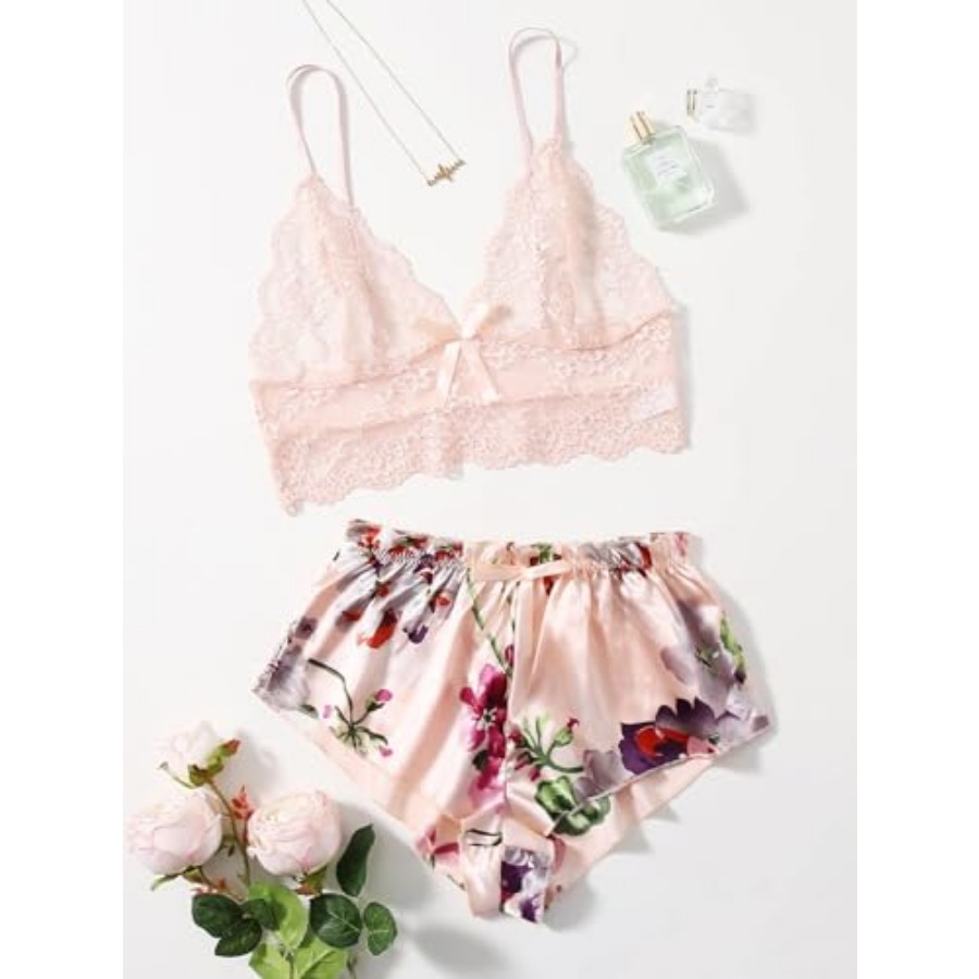 Women's 2 Pcs Lingerie Floral  - Cami Top Lace reseña y precio